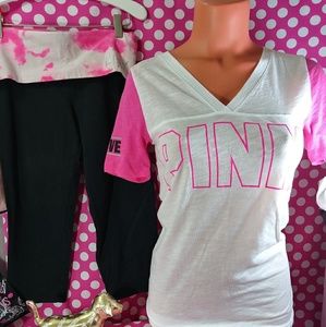 PINK Victoria's Secret Vneck Tee & Crop Leggings